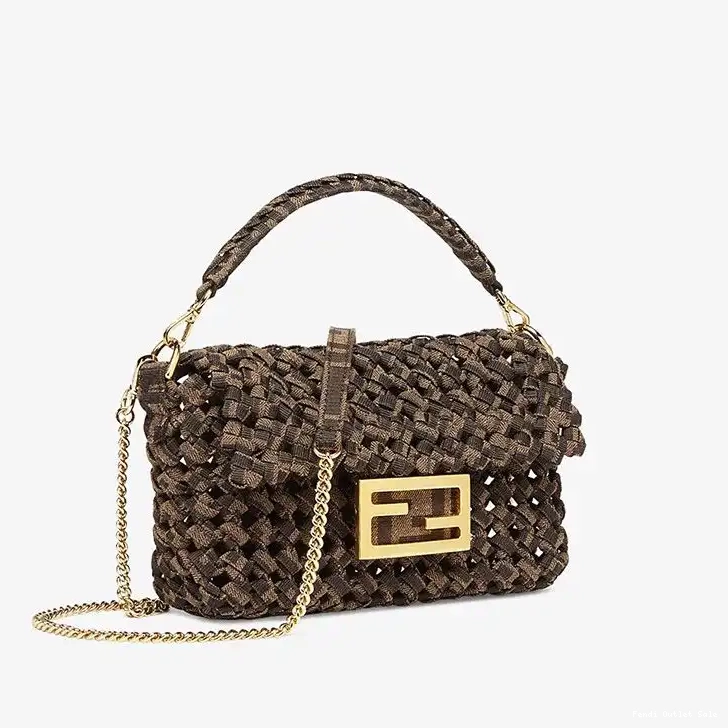 Affordable Mini Fendi In Coffee Bag Interlace Fabric Baguette 0630